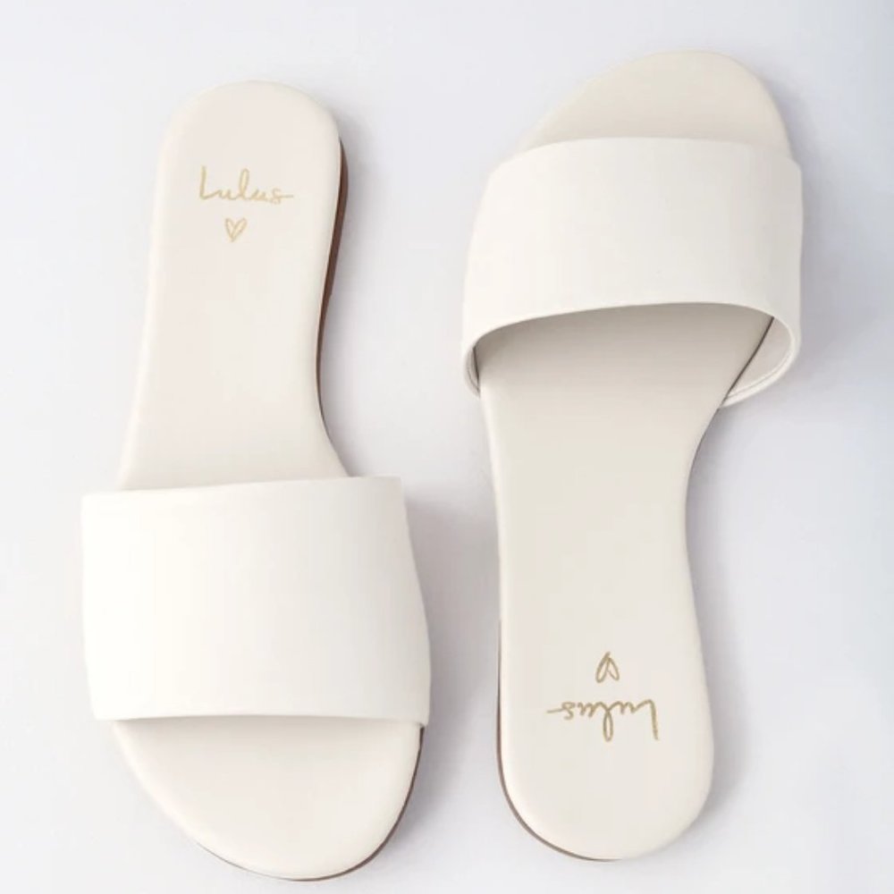 Lulus Tara White Nappa Leather Slide Sandals